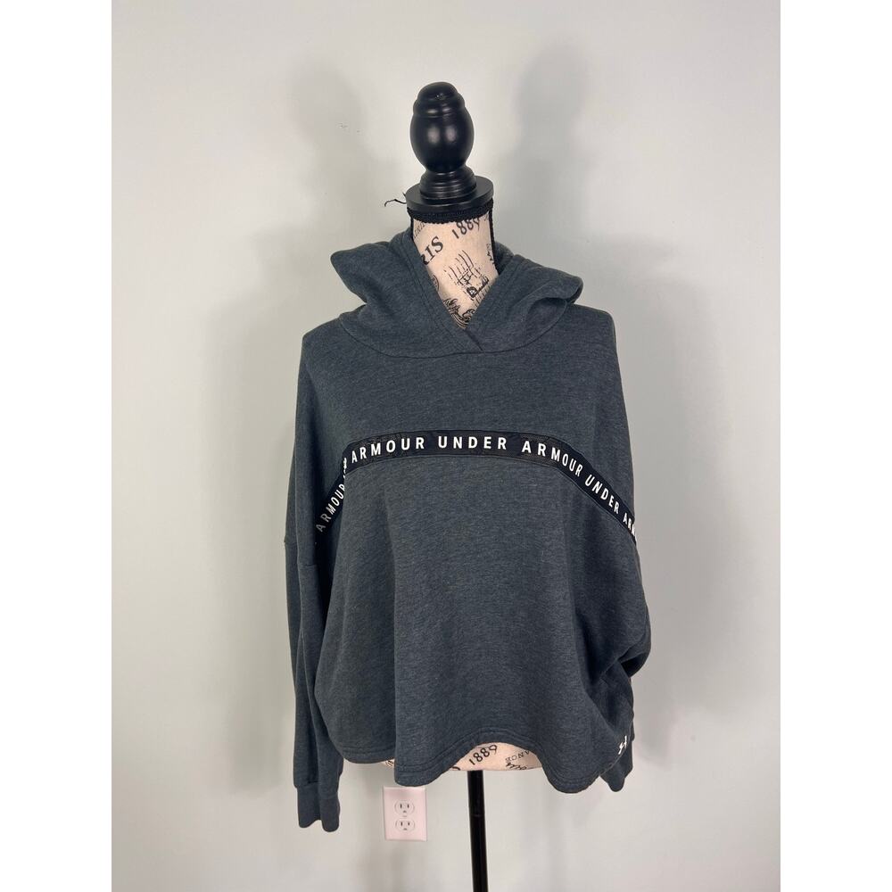 Under Armour Women's Taped Cropped Fleece Gray Hoodie - Picture 5 of 11